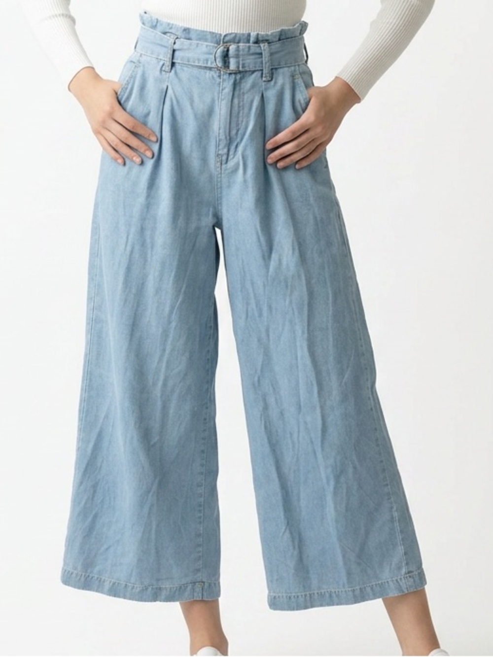 Zara Tencel 21975 High-Waist Wide Leg Light Blue Denim Culottes Sz S - Picture 1 of 6